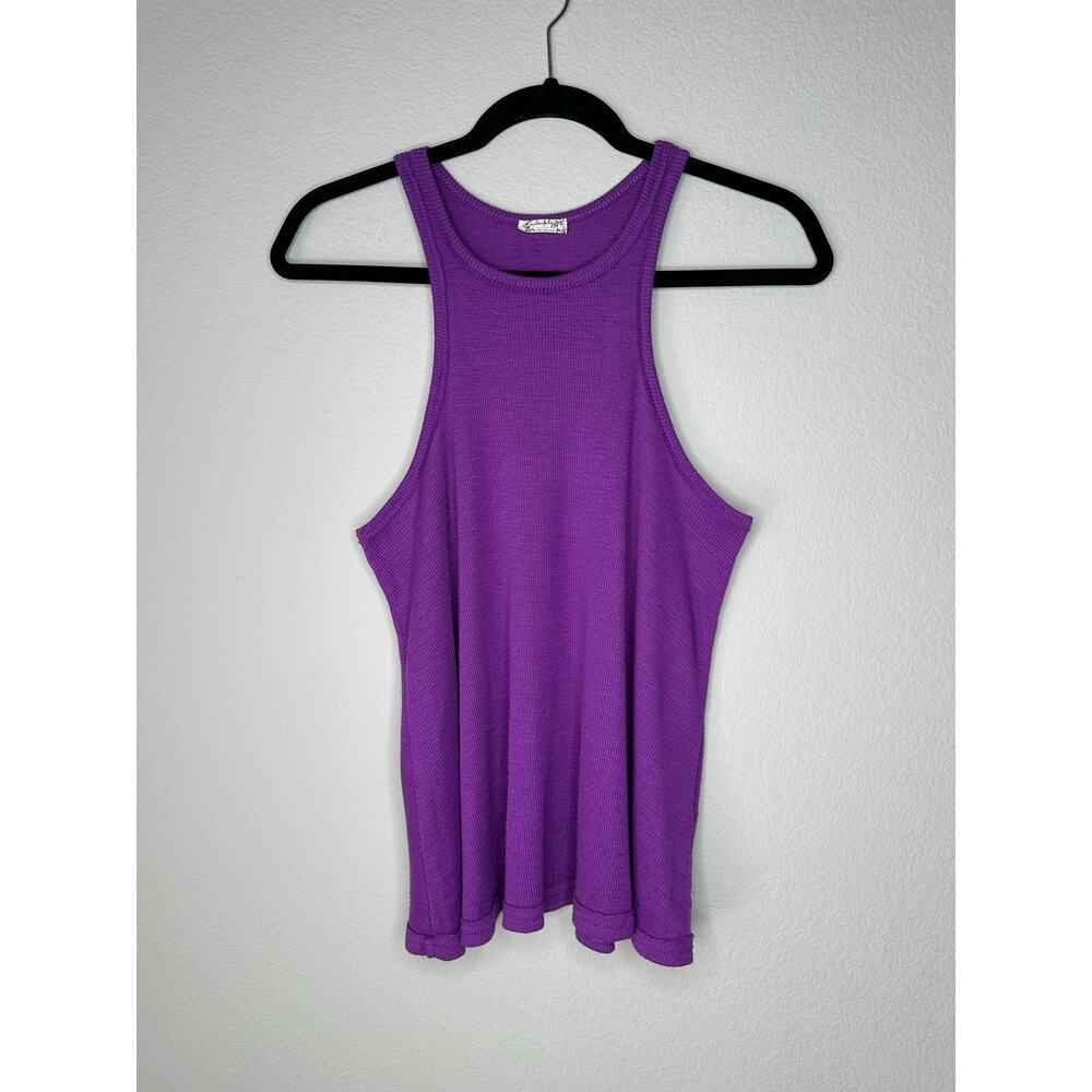 FREE PEOPLE Ribbed Flowy High Neck Racerback Tunic Tank Top Shirt Purple XS